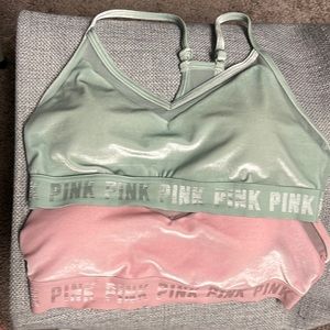 PINK Sport Bra Set 2- Sage Green/Pink Sz L